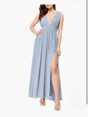 Love By Design Light Blue V-Neck Maxi Dress with High Slit
